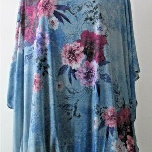 Catherines Blue Floral Kimono Top with Pink Accents